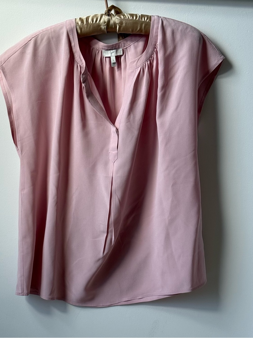 Joie Blush Pink Cap-Sleeve V-Neck Silk Blouse